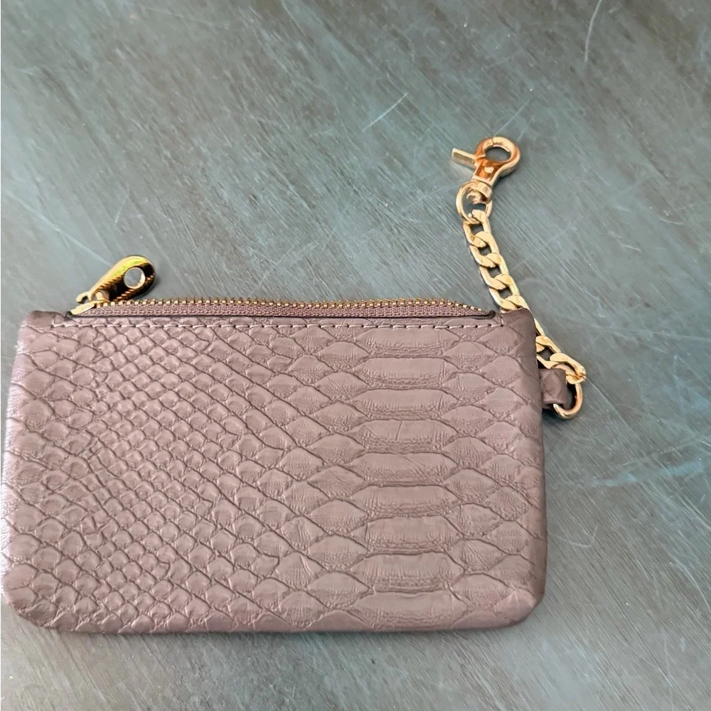 DUNE London coin purse with gold tone clasp chain grey taupe